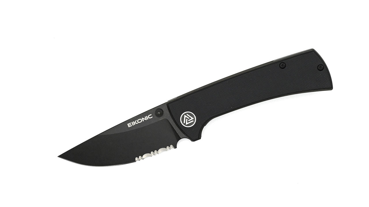 Eikonic RCK9 Einhandmesser, G10, schwarz, Teilsägezahnung