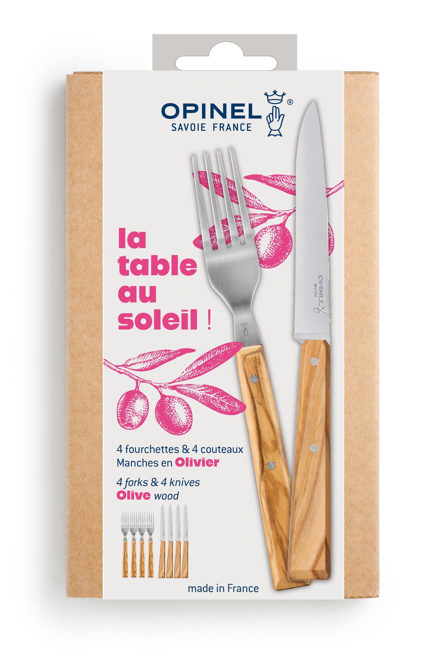 Opinel LA TABLE AU SOLEI Set, 4 Gabeln + 4 Messer, Olive