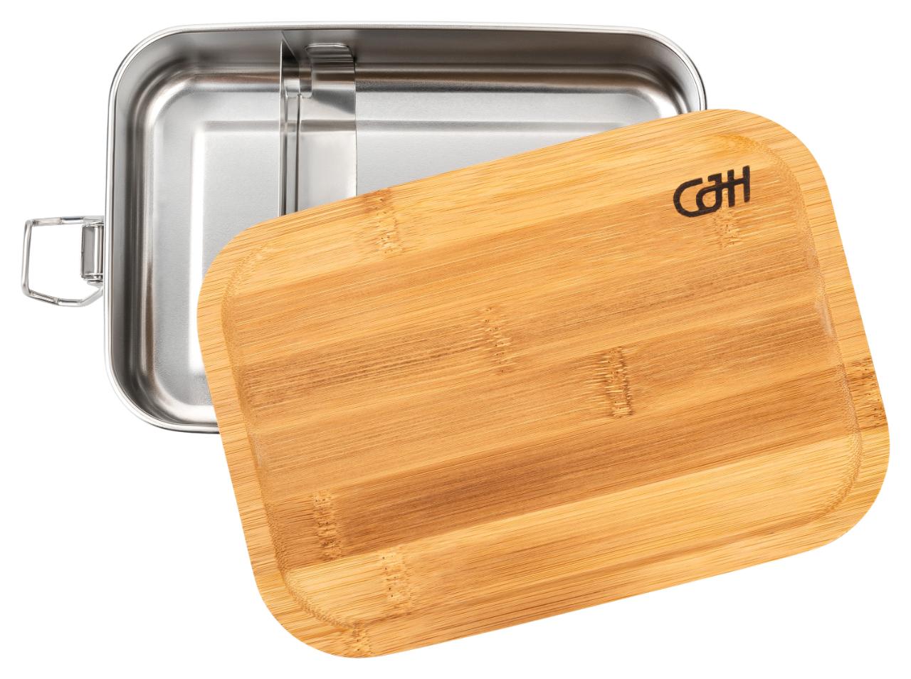 CJH Edelstahl Lunch Box M, Bambus-Deckel, Fachteiler