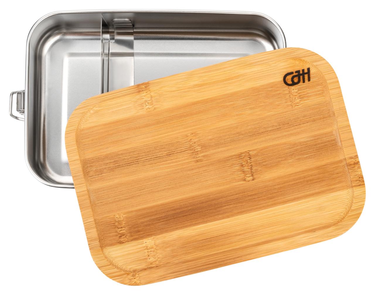 CJH Edelstahl Lunch Box L, Bambus-Deckel, Fachteiler