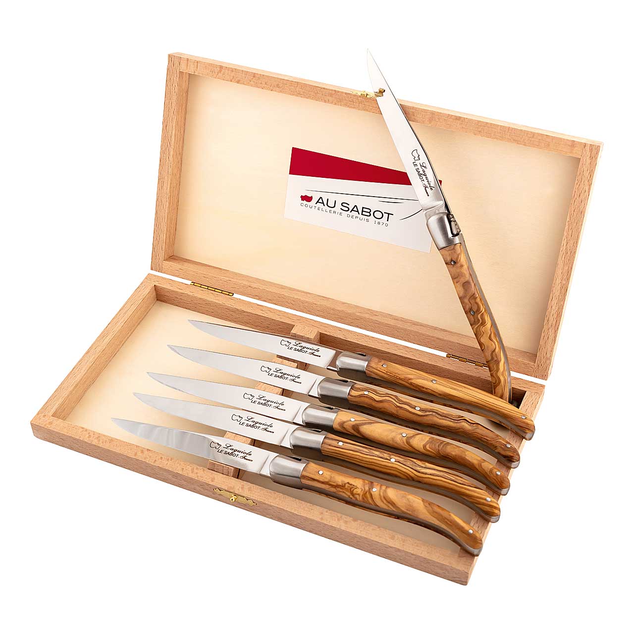 Au Sabot Laguiole Steakmesser-Set, Olivenholz